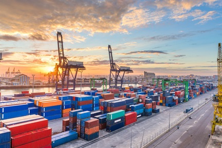 Shipping port at dawn