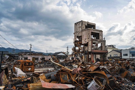 Destruction in a town.