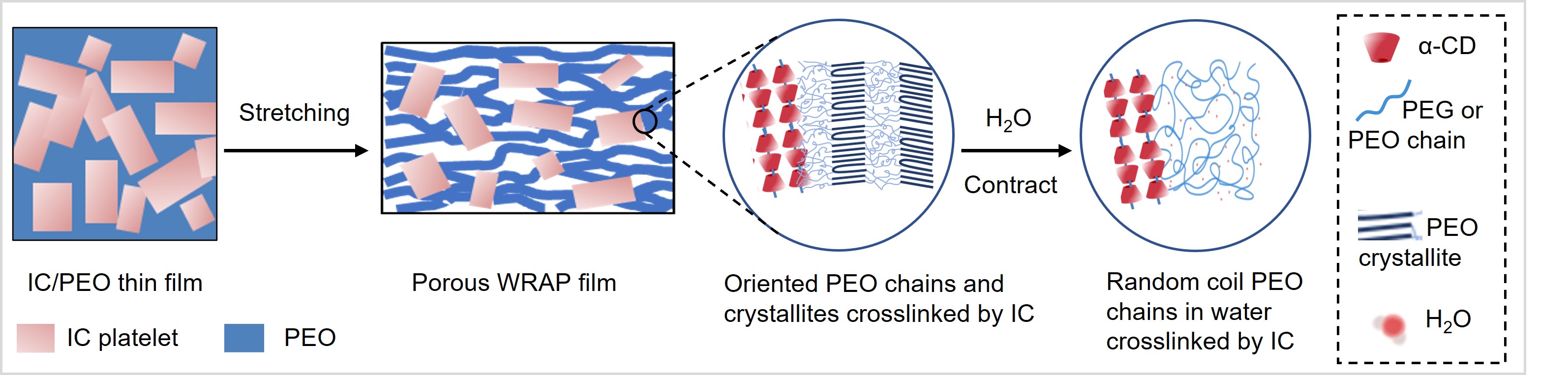 PEO crystalline structures in the material 