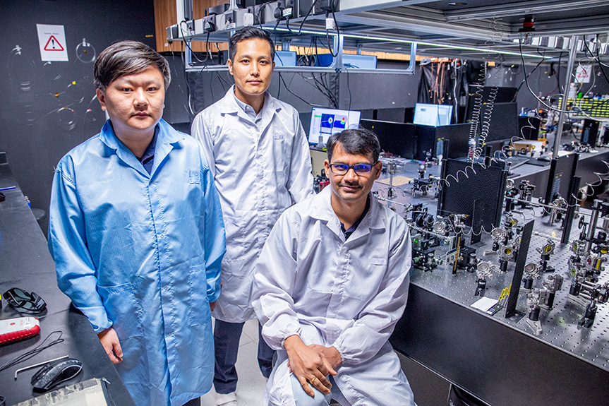 Research fellow Dr Deng Ang, Nanyang Assistant Professor Chang Wonkeun and senior research fellow Dr Trivikramarao Gavara from NTU Singapore’s School of Electrical and Electronic Engineering