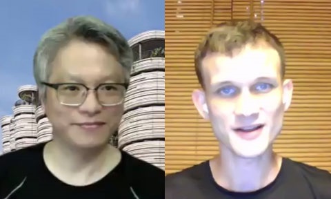 Screenshot of Prof Wen Yonggang and invited speaker Vitalik Buterin.
