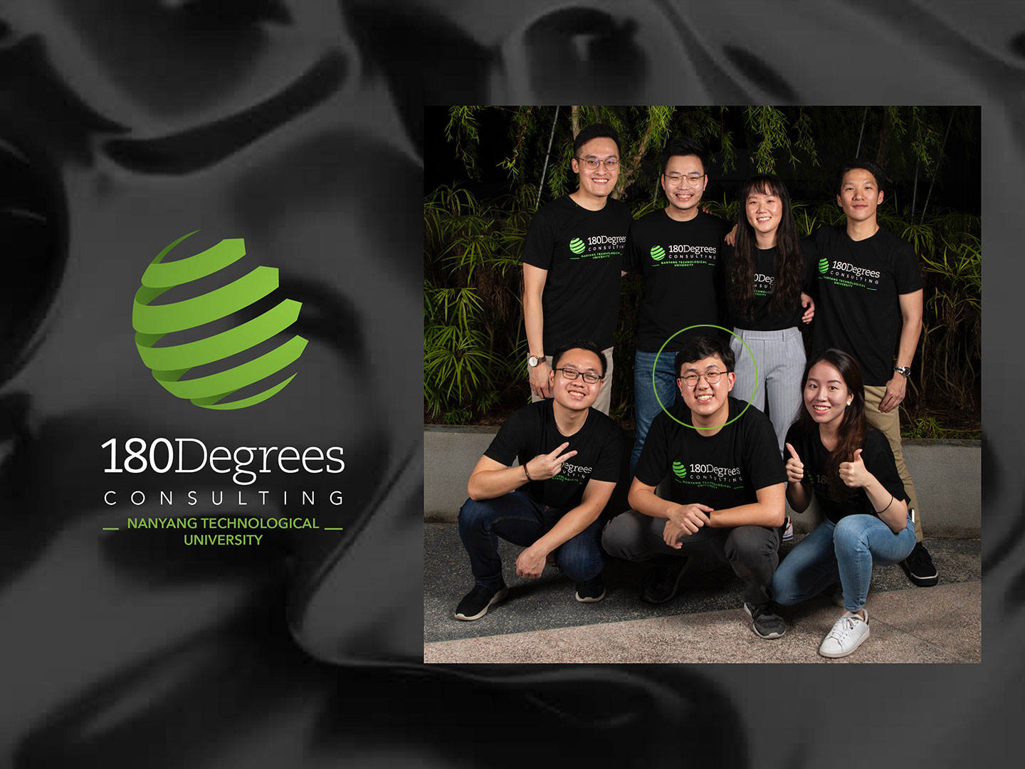Photo of Vincent Ribli (DSAI, Year 4) and founders of 180 Degrees Consulting NTU.