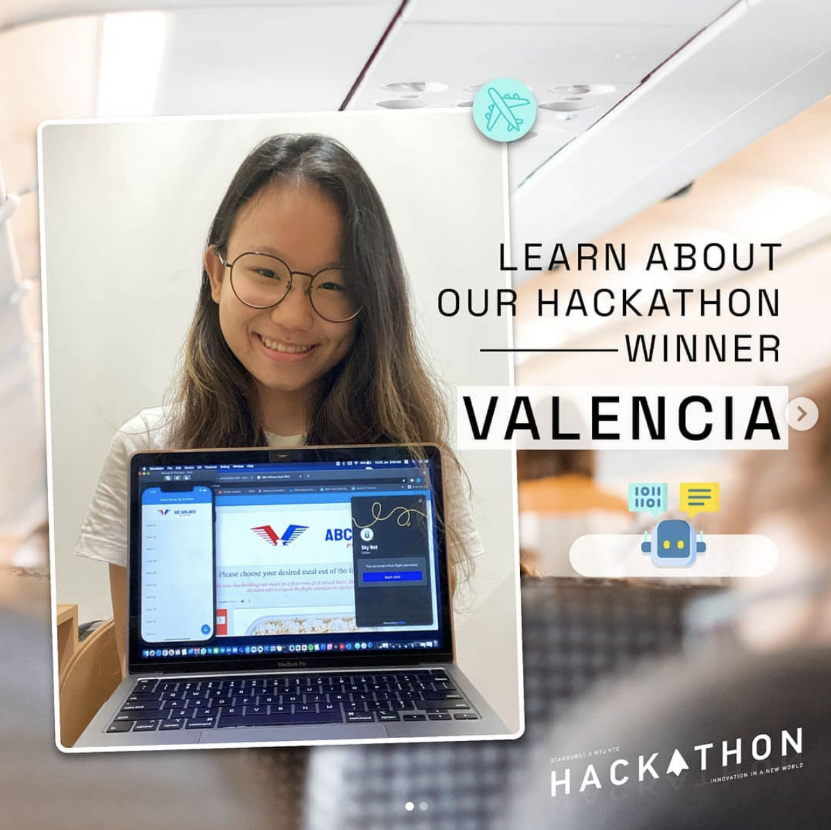 Photo of Valencia Lie (DSAI, Year 2) participated in the Starburst x NTU NTC Hackathon and clinched the top prize.