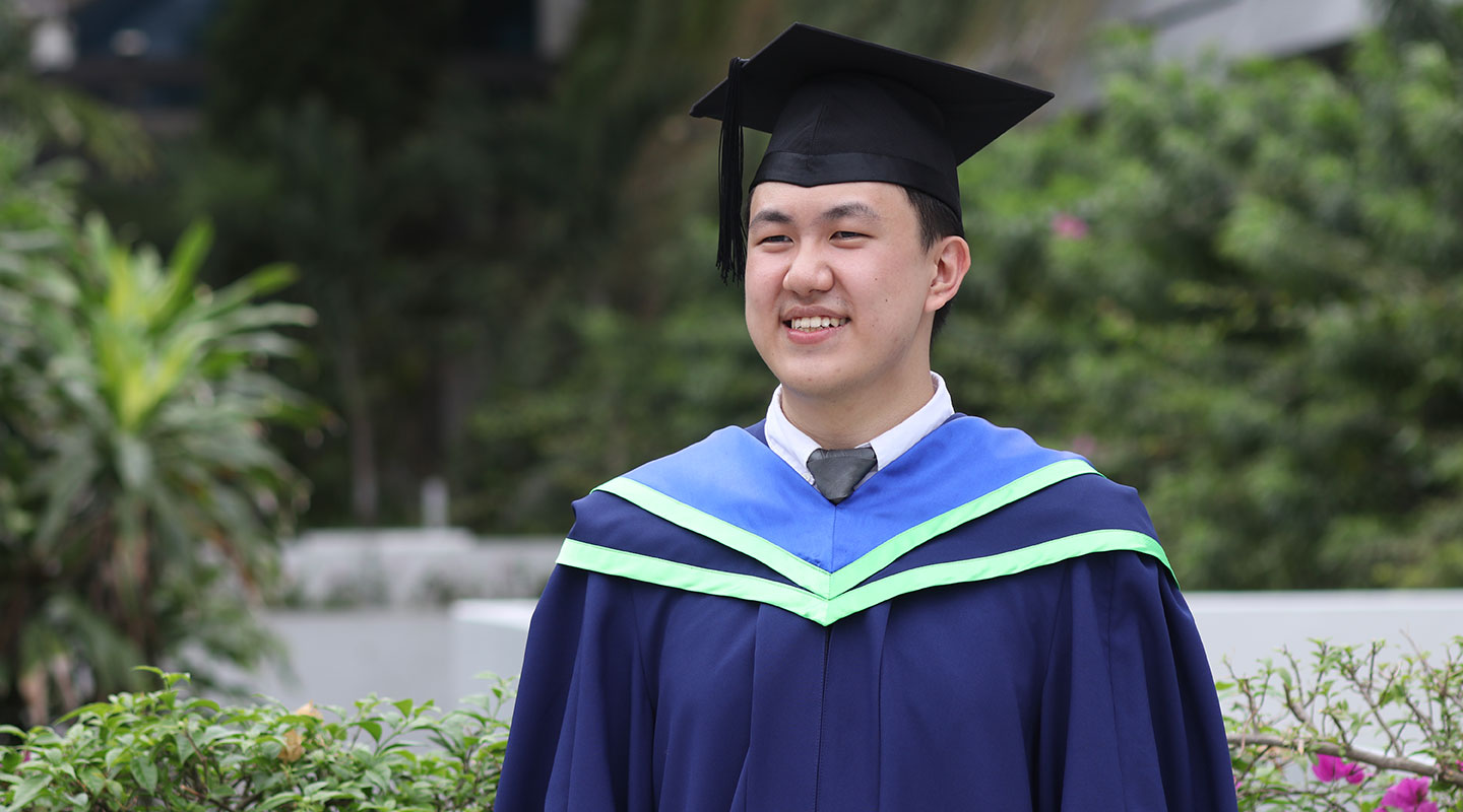 Photo of an undergraduate in convocation gown.