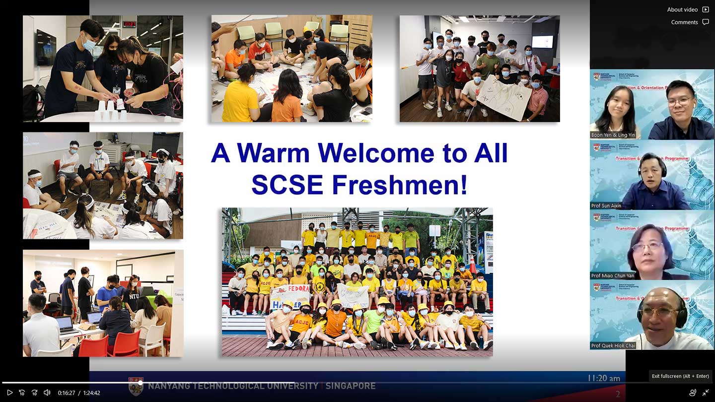 Collage of photo within a welcome screen exacted from the virtual Freshmen Welcome Ceremony video.