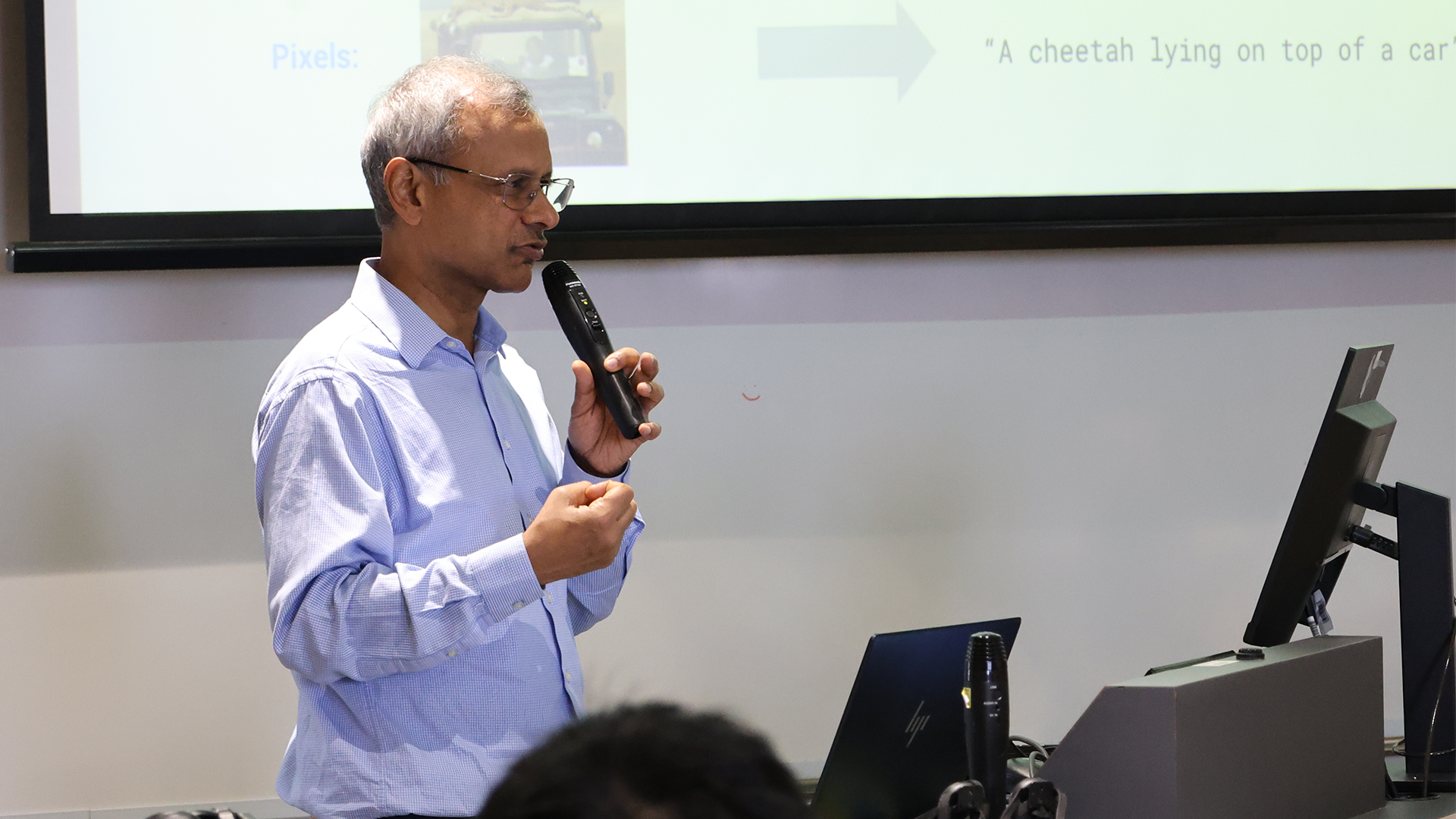 Dr Manish Gupta of Google Deepmind giving a talk at CCDS to a packed lecture theatre