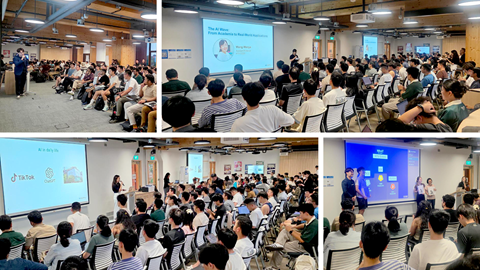 NTU x BytePlus workshop with students listening tentatively at the speakers