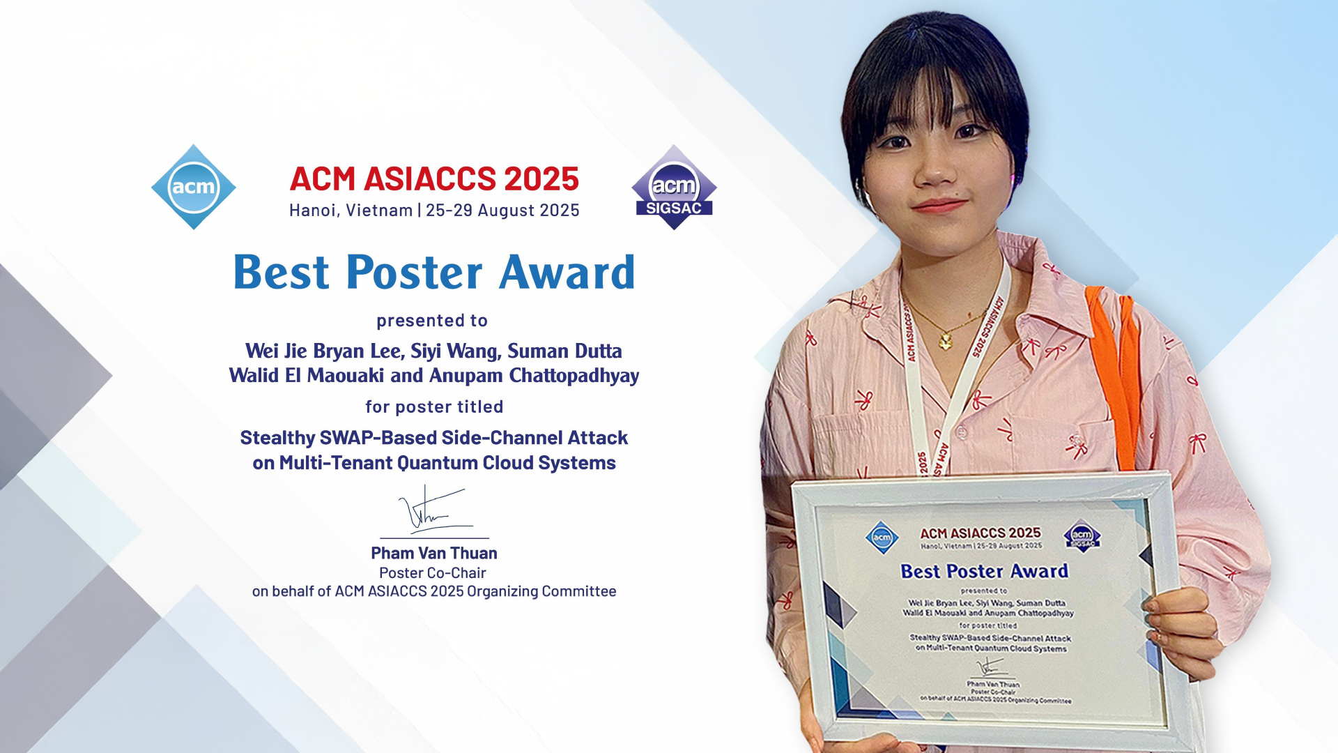CCDS PhD Researcher Wang Siyi Wins Best Poster Award at ACM AsiaCCS 2025