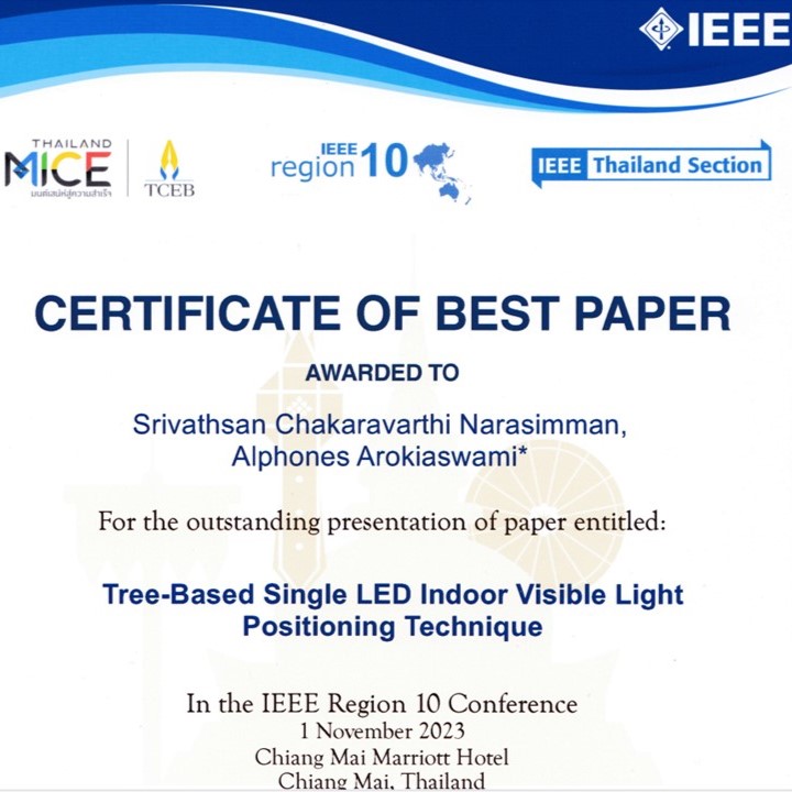 Best Paper Award Certificate