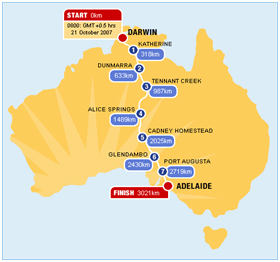 Map of race route in Australia 