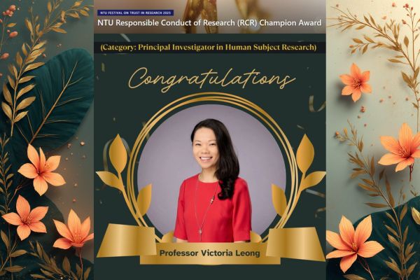 Congratulations to Professor Victoria Leong on the NTU RCR Champion Award 2025