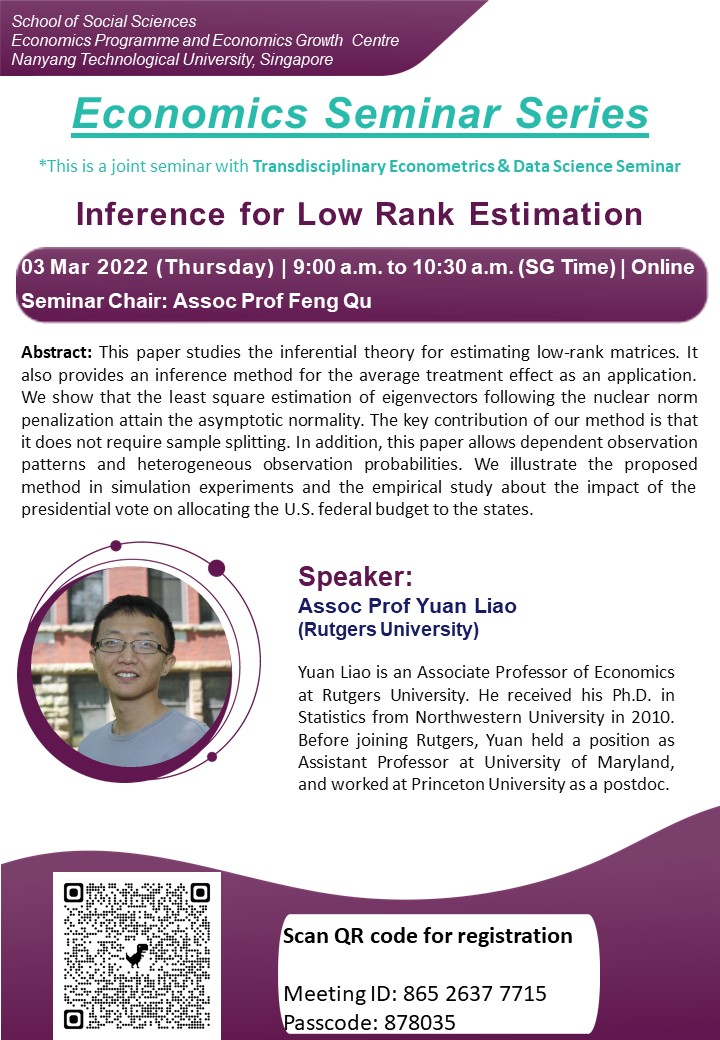 economics seminar, low rank estimation