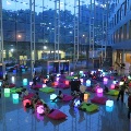 Coloured cubes and bean bags during a movie marathon on campus Nanyang Technological University