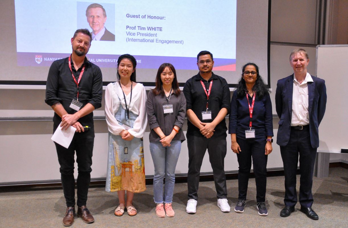 Poster prize winners, sponsored by IoP Nano Futures and IAS@NTU, awarded by the honorary guest Prof. Timothy J. White (NTU, MRSS).