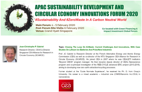 APAC Sustainability Development and Circular Economy Innovations Forum 2020 Banner and introduction of Prof Gabriel