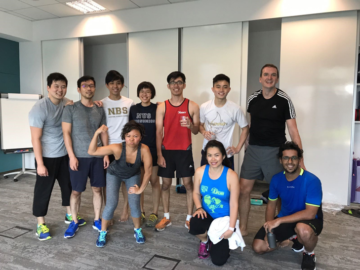 Interns from the Maritime Studies with International Trading Specialisation Programme after a keep fit session