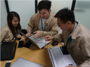 Interns from the Maritime Studies with International Trading Specialisation Programme in Shanghai, working together
