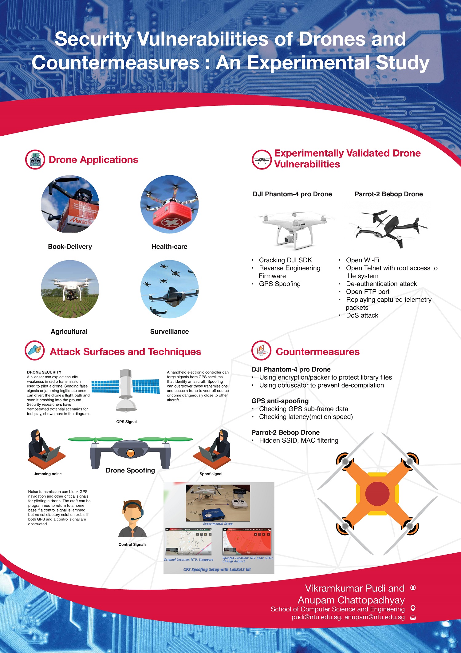 Security Vulnerabilities of Drones and Countermeasures : An Experimental Study