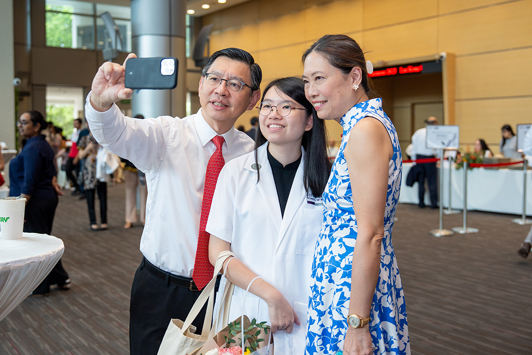 Family selfie white coat
