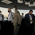 The visitors visit the ATMRI tower simulator with a 360 degrees view of Changi airport control tower