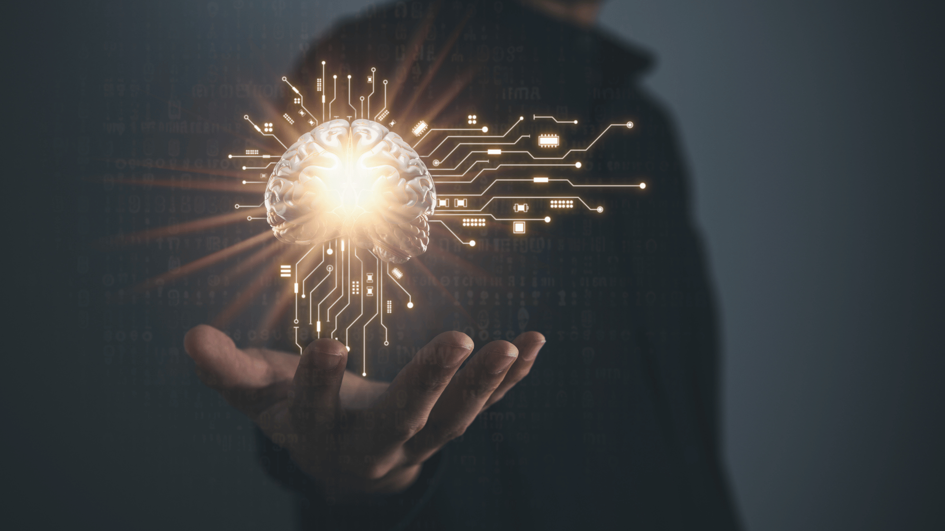 Businessman touching AI screen