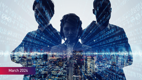 Business transformation concept in a digital age with March 2023 on bottom left of image