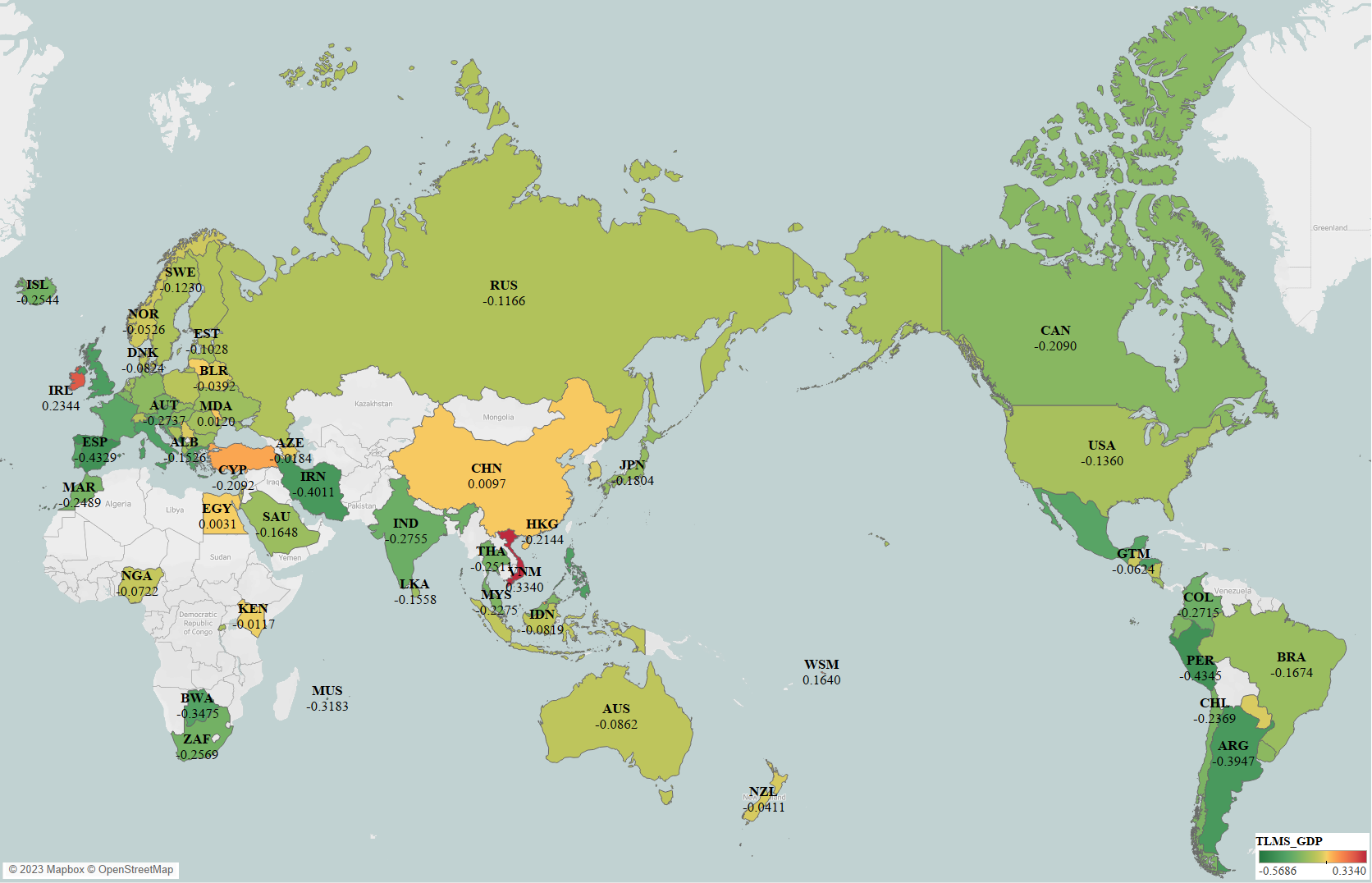 Map depicting the global distribution of GDP resilience amid COVID-19