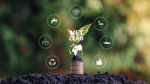 Net zero icon and carbon neutral concept on a green background