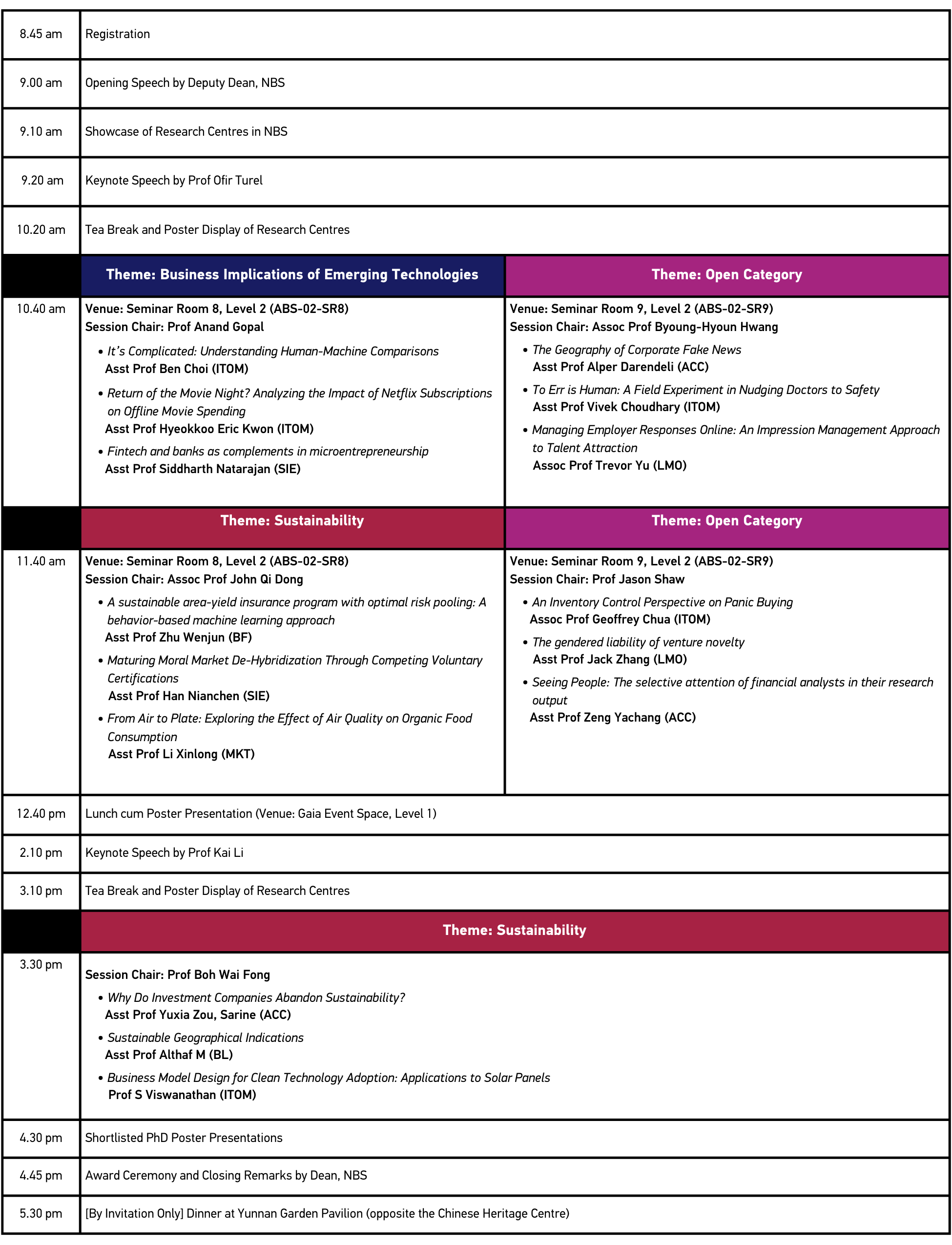 NBS Research Day 2023 Full Programme with Venues