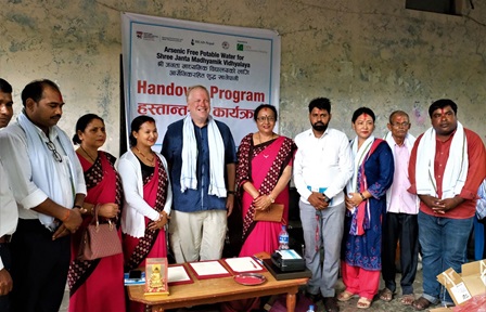 Photo: The clean water facility at the Shree Janta Secondary School was officially handed over at a ceremony attended by NTU Singapore's Professor Shane Snyder, Executive Director of NEWRI, and HEAD-Nepal representatives.