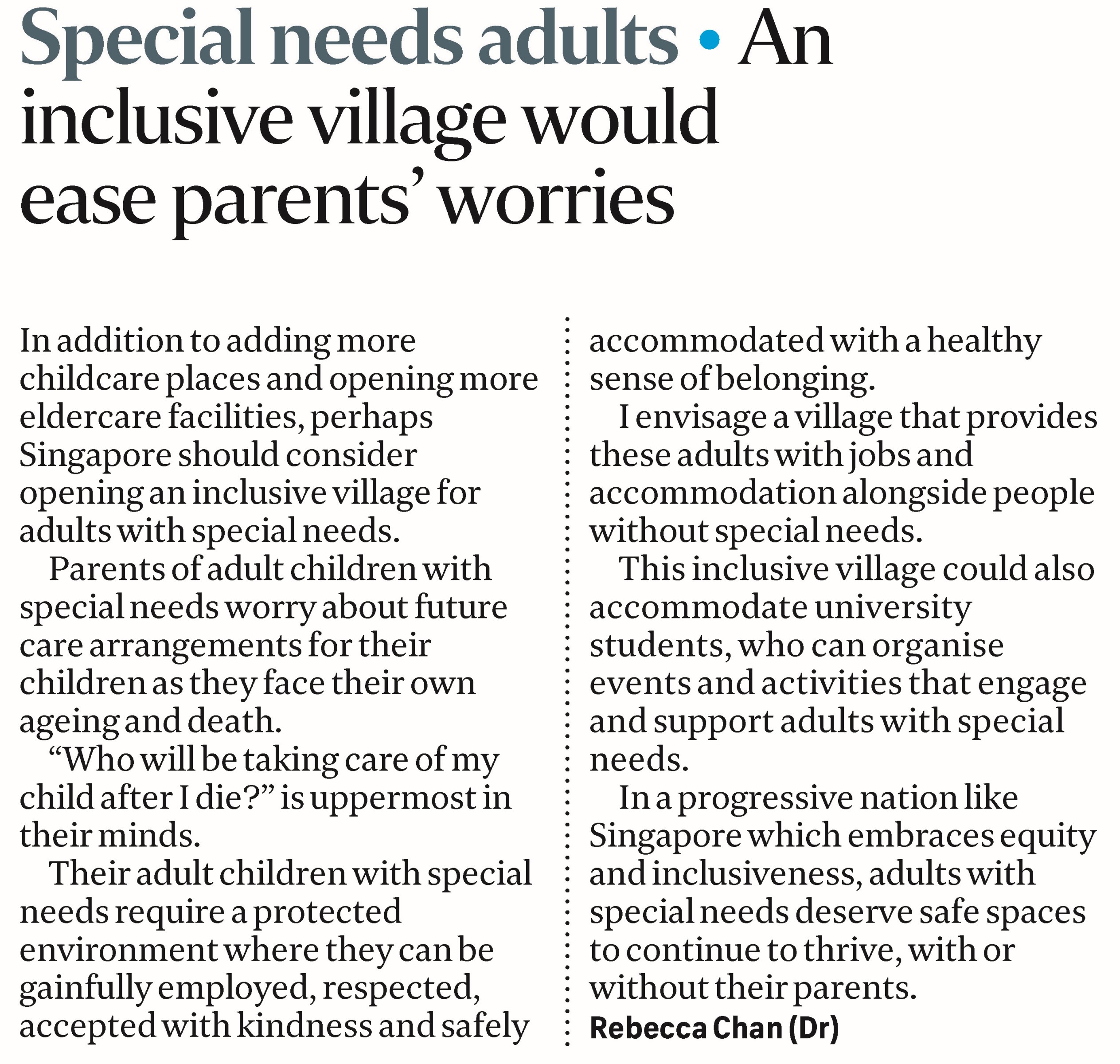 20220921 An inclusive village would ease parents’ worries