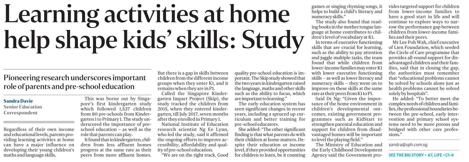 Learning activities at home help shape kids' skills Study National