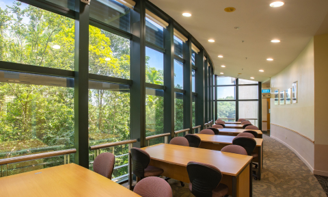 NIE library with earthy furnitures