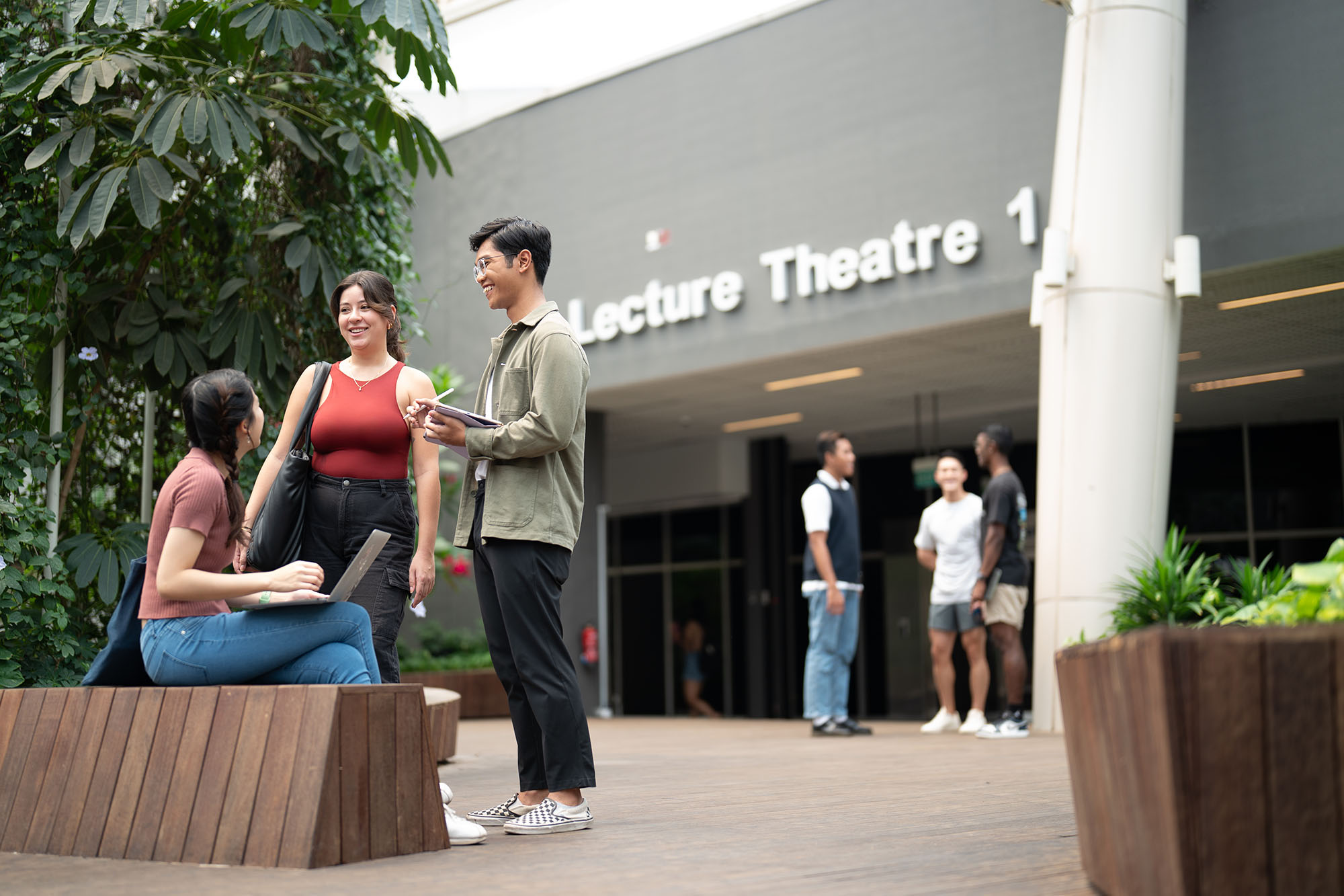 Group of students outside lecture theatre 1
