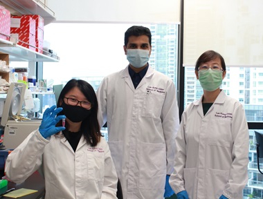 Former NTU research fellow and first author of the paper, Zhang Yiming (left); NTU LKCMedicine Assoc Prof Yusuf Ali; NTU principal research fellow Dr Huang Yingying
