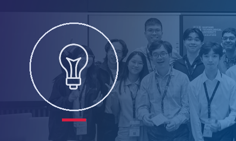 Pedagogical applications icon: lightbulb, over a group photo of Dr Lim Fun Siong with students at AI for Education 2025
