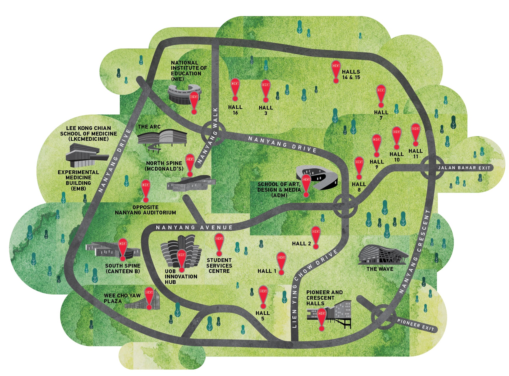 Map for HEY! stands on NTU campus
