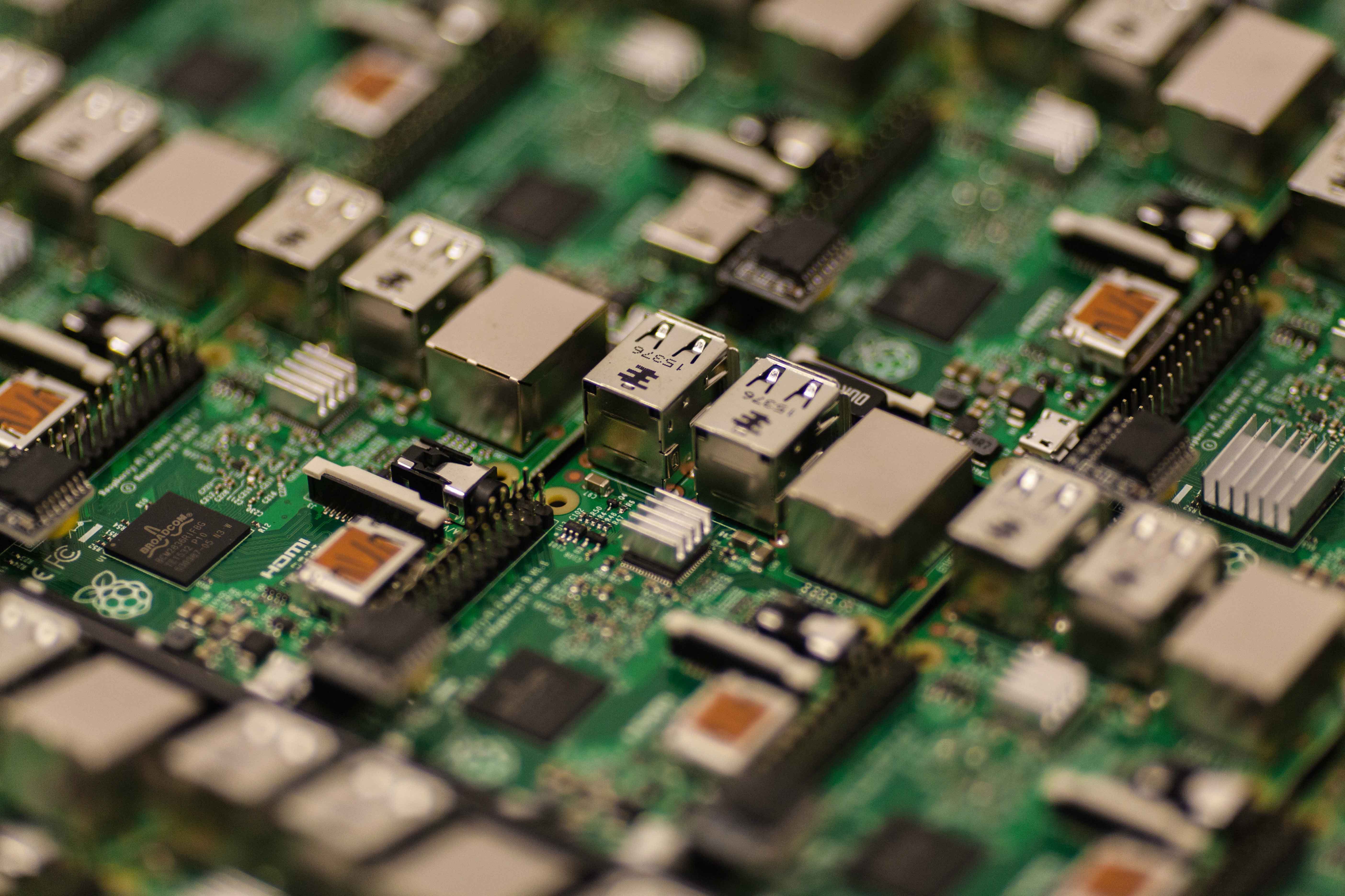 A photo of a printed circuit board  