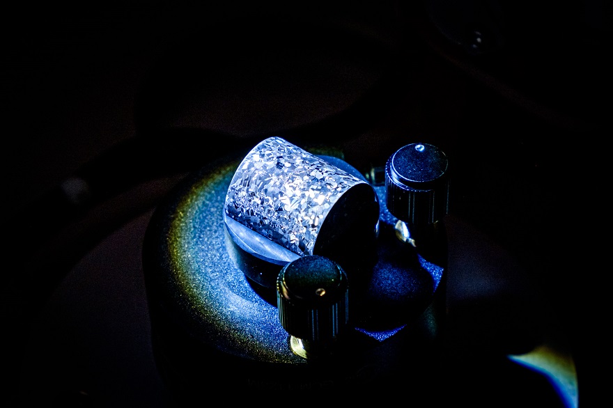 Close up of the unique crystals making up a piece of 3D printed metal alloy