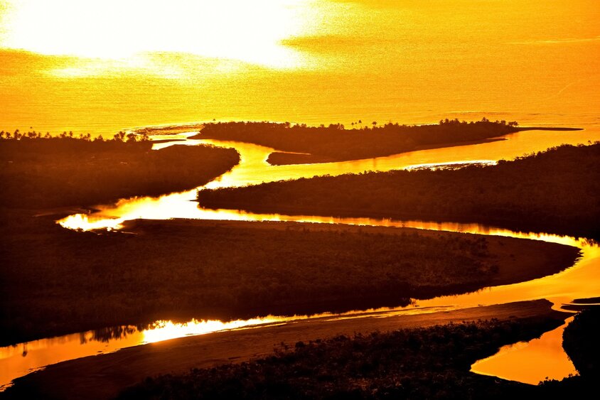 River and setting sun