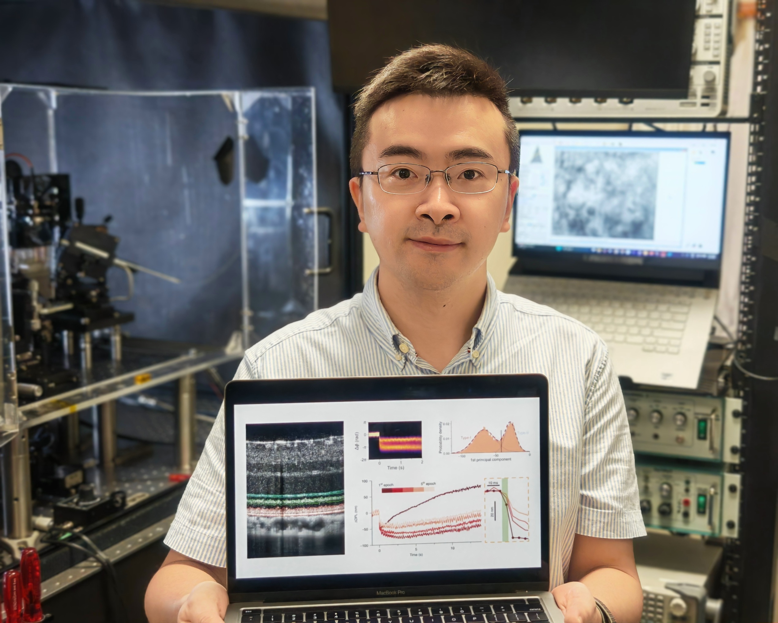 NTU Nanyang Asst Prof Tong Ling, who devised an advance imaging method to assess night vision in the eye
