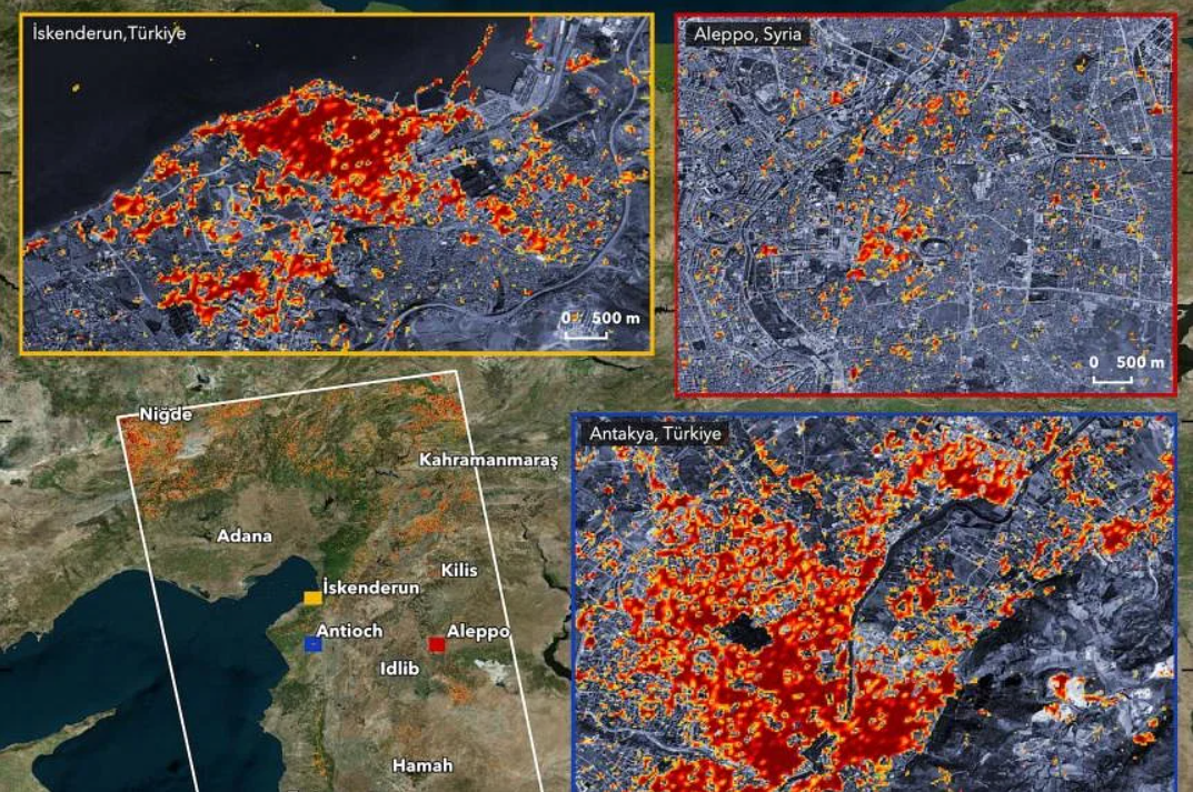 Satellite imagery-guided map for Turkey-Syria quake rescue work