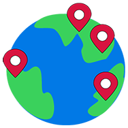 Globe with red location pointers on it