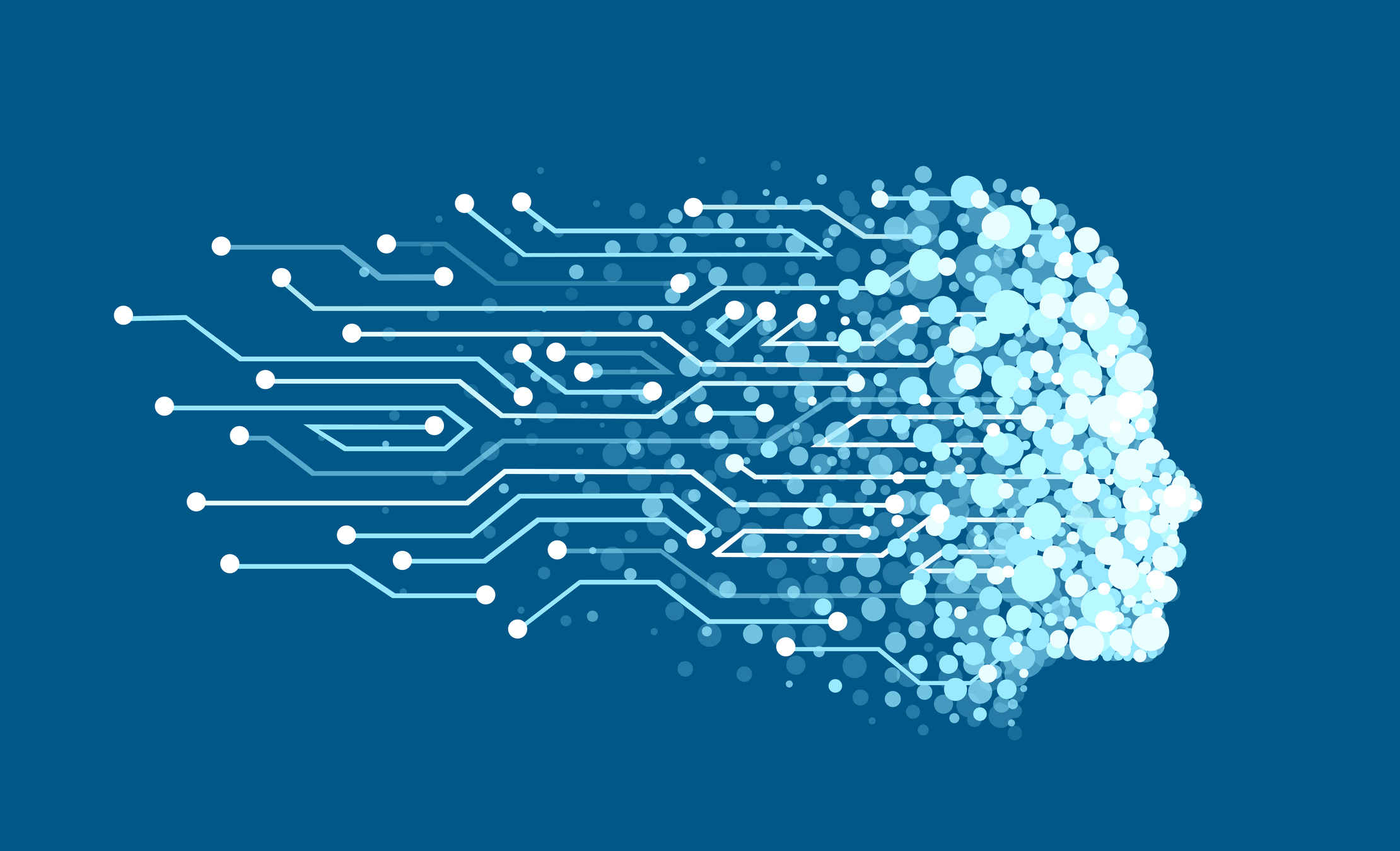Vector of a face made of digital particles as symbol of artificial intelligence and machine learning stock illustration