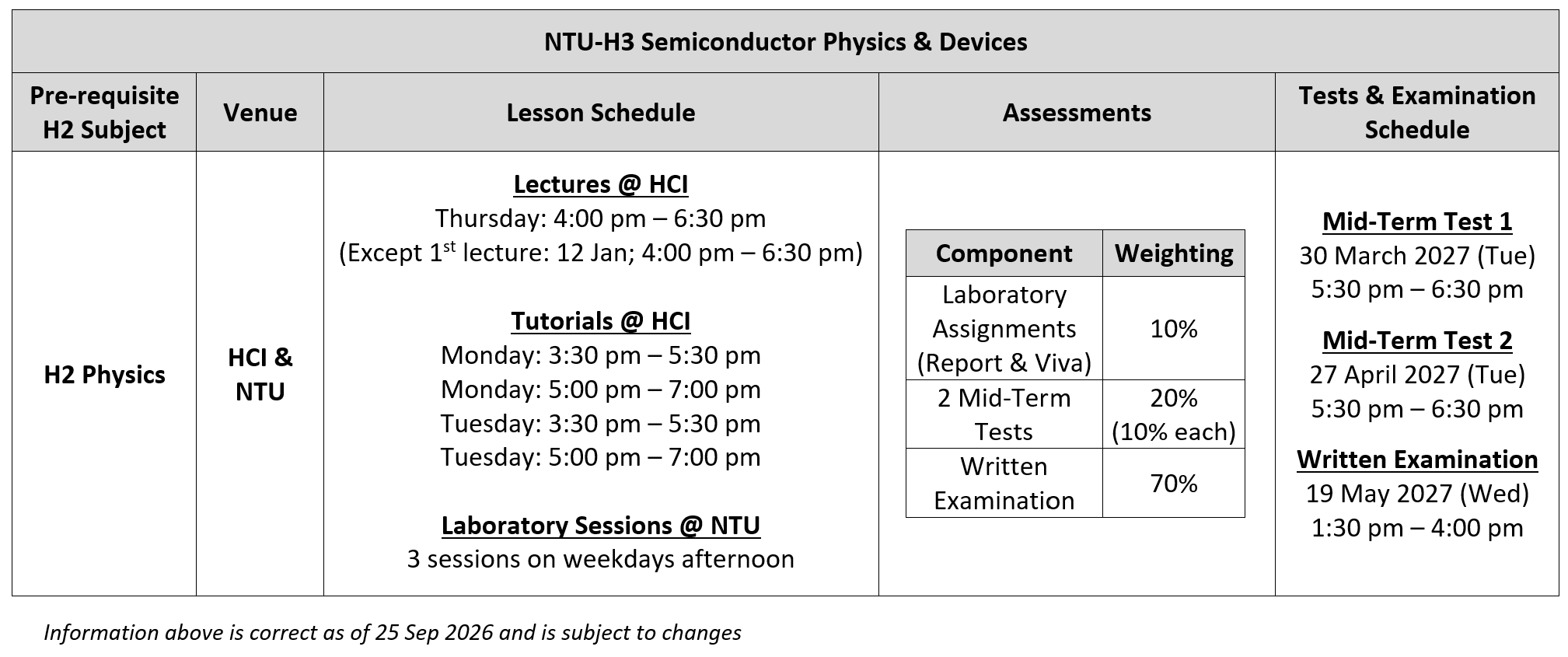 H3 Taught 2027 Module Schedule