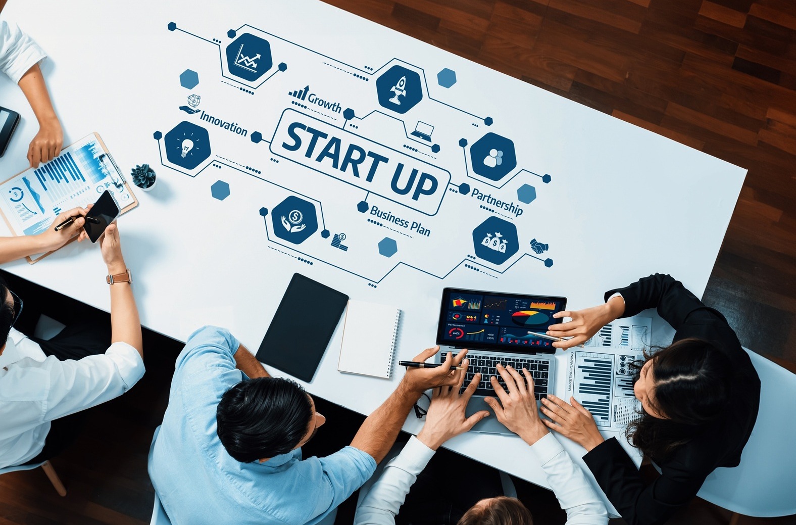Professional Development Illustration of start up process on a table