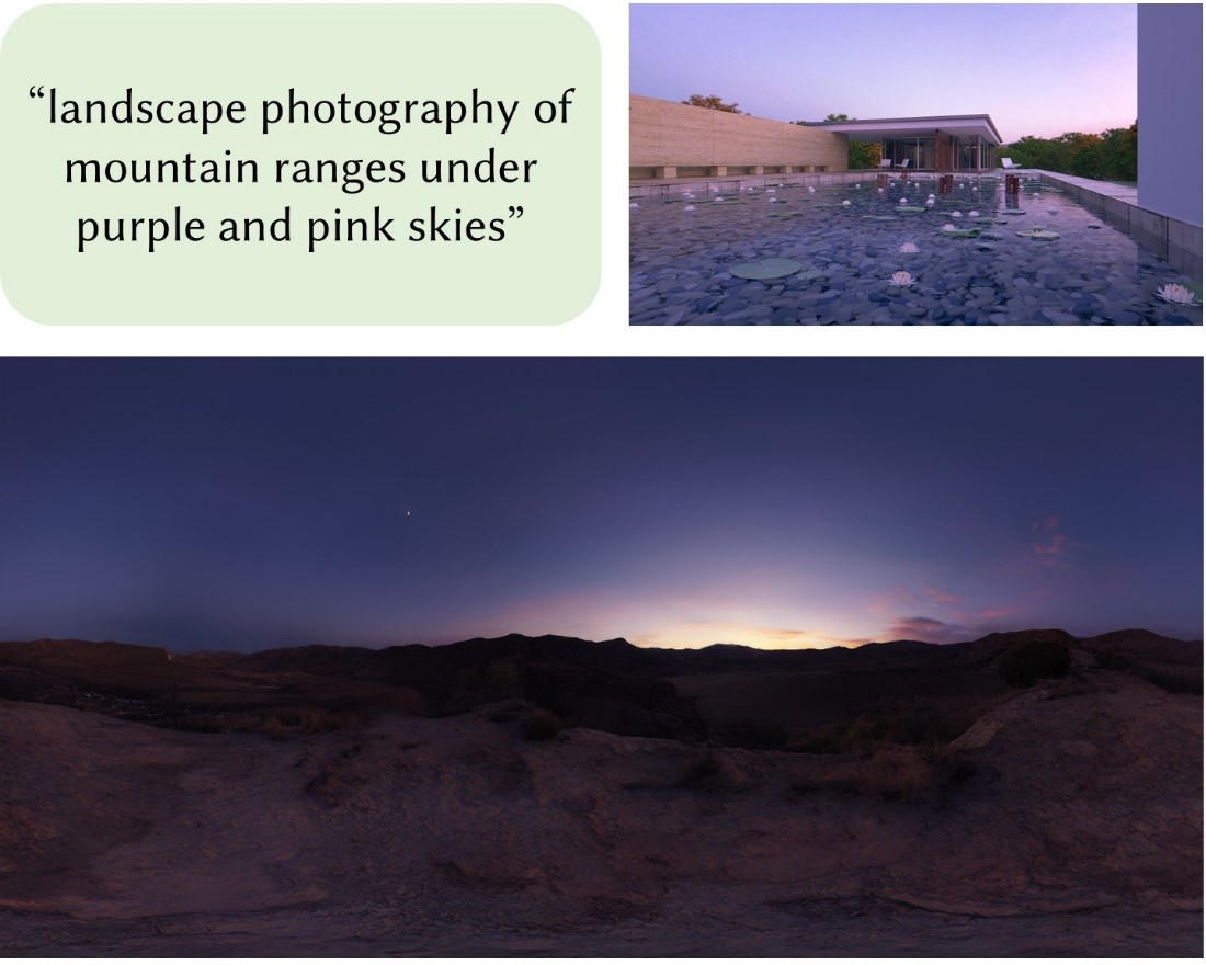 Figure 1: Examples of Text2Light in generating HDRIs. The generated results can be directly used to render 3D scenes.