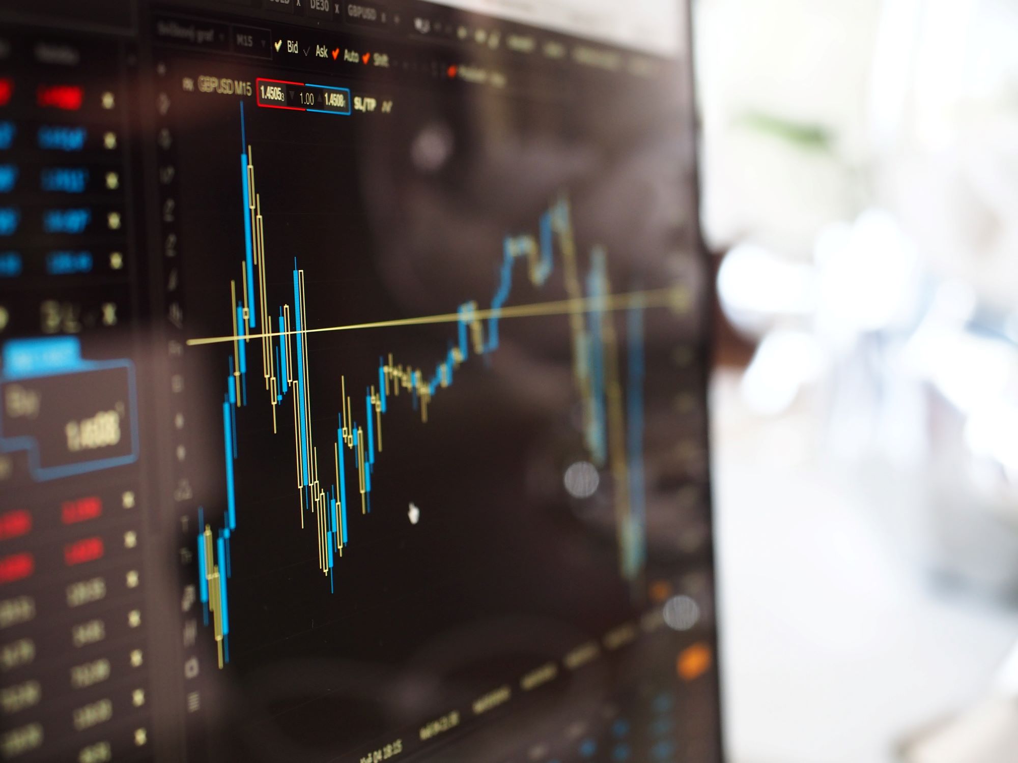 Stock market on a laptop.
