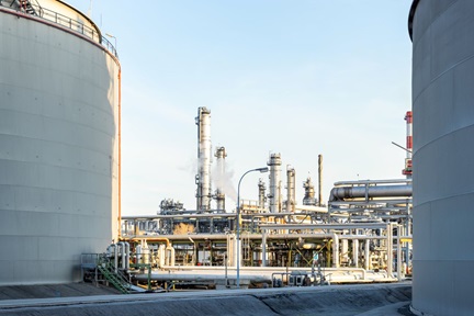 Oil refinery in the distance