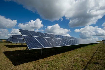 Solar panels on the ground.